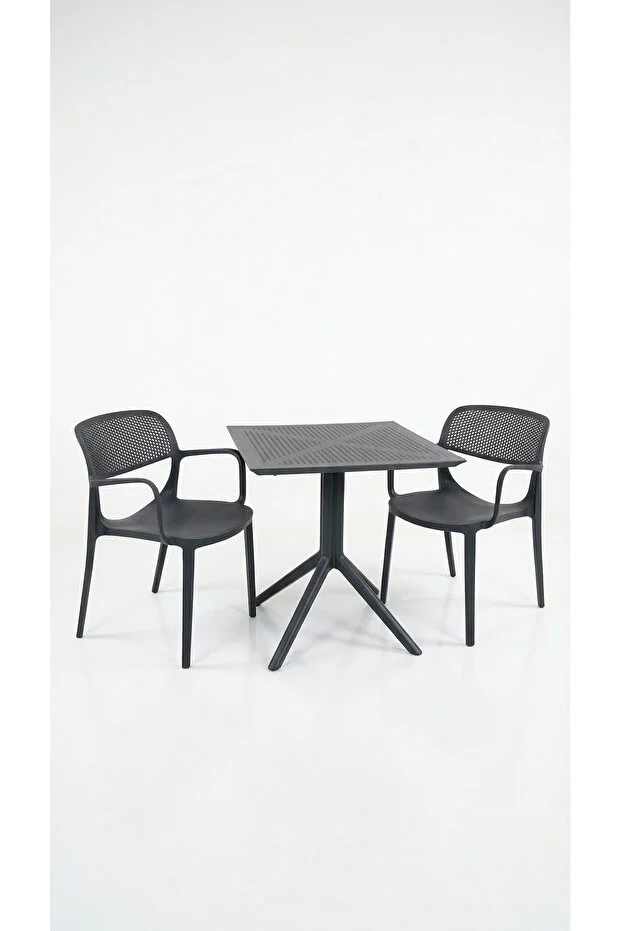 Barby 2 Kişilik Bistro Set 70x70 Sorty Masa 2 Adet Barby Kollu Koltuk Cafe Bahçe Balkon Mini Set